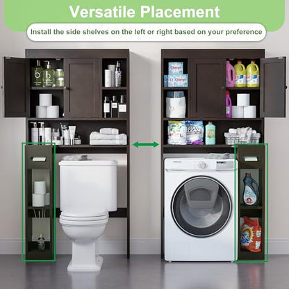 Over The Toilet Storage Cabinet with 7 Shelves, Imitation Walnut Grain Above Toilet Bathroom Organizer with Toilet Paper Holder Stand, Space Saver for Restroom, Laundry, Bathroom (Espresso) - color: Espresso