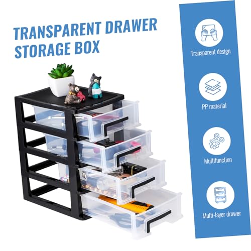 Angoily 4 Drawer Desk Organizer, Plastic Home Office Storage Organizer, Makeup Organizer Storage Station Cube, Cosmetics Jewelry Storage Box, 4 Drawer for Bathroom, Desk, Office (8.31x5.98x9.92 Inch) | Transparent Station Cube, Cosmetics Jewelry Storage B