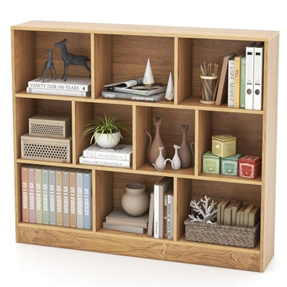 10 Cubes Book Shelf, 3 Shelf Bookcase Cabinet with 10 Compartments, Strong Base and Closed Back, Open Shelf Storage Organizer Bookshelf for Living Room, Bedroom, Office & Hallway (Natural) - color: Natural