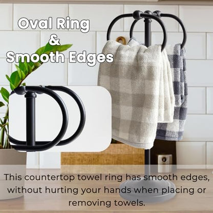 17 Inch Stainless Steel Hand Towel Holder Double Stand Hand Towel Ring for Washcloths or dishcloths Non-Slip Base Free Standing Towel Rack for Bathroom Kitchen (Black) - color: Black