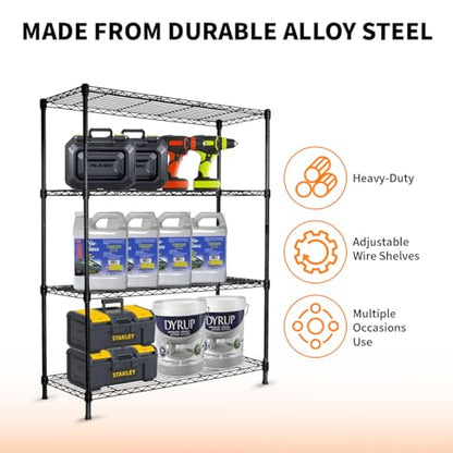 Heavy-Duty Black 4 Tiers Steel 36x14x54 Wire Shelving NSF Certified. Adjustable Storage Rack for Kitchen,Garage,and Laundry Utility Room (4Tiers-36x14x54) - size: Black-4Tiers-36x14x54"