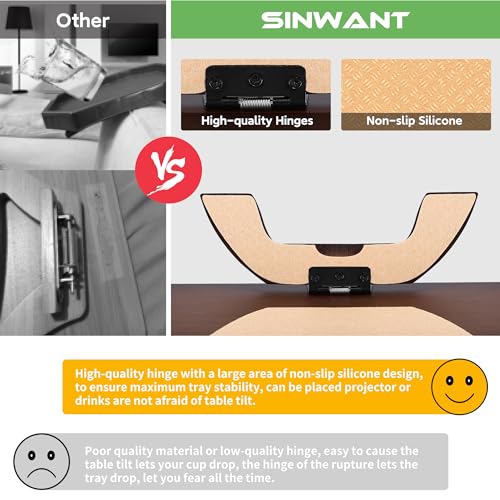 SINWANT Couch Arm Tray Table, Large Space 15.75"x 11.8" Bamboo Couch Armrest Table with 360° Rotating Phone Holder,Foldable Sofa Armrest Tray for Eating Snacks Drinks Remote Books - color: Large Walnut