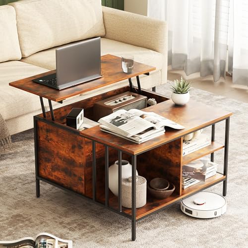 31.5" Farmhouse Coffee Table, Lift Top Coffee Square Table with Storage Compartment, Wooden Rustic Cocktail Table for Living Room, Bedroom, Apartment, Studio, Walnut - color: Walnut