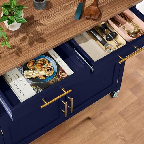 Best Choice Products 36in Large Rolling Kitchen Island Cart, 2-Door Cabinet, 2 Drawers, Pull-Out Shelf, Power Outlet, Hooks, & Swivel Lockable Wheels - Midnight Blue - style: Midnight Blue