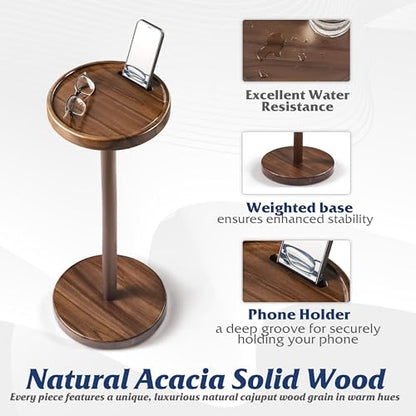 BLUEWEST Drink Table, 22" Tall Compact Side Table with Phone Slot and Weighted Base, Durable Pedestal Table Accent for Living Room (Flat, Walnut) - color: Medium Walnut