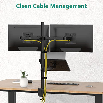 WALI Triple Arm Laptop and Dual Monitor Desk Mount for 17" Notebook and Up to 27" Screens, Extra Tall Adjustable Monitor Stand with Laptop Tray, VESA 75x75 100x100, Black (M002XLLP) - size: Triple, style: Adjustable Desk Mount