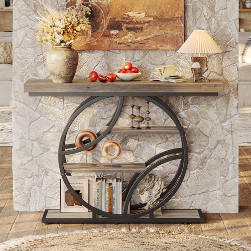 Huuger 41.3 Inch Entryway Table, Modern Console Sofa Table, Accent Table with Shelves, for Entry, Hallway, Entrance, Foyer, O-Shaped Metal Frame, Grey - color: Grey, size: 11.8"D x 41.3"W x 31.5"H