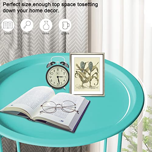Garden 4 you End Table Metal Side Table Green Round Folding Tray Cyan Sofa Small Accent Fold-able Table, Round End Table Tray, Next to Sofa Table, Snack Table for Living Room and Bed Room - color: Green