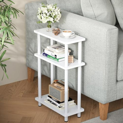 Apicizon Small Narrow Side Table, 3-Tier Skinny End Table with Storage Shelf, Slim Nightstand Bedside Table for Small Spaces, Living Room, Bderoom, White - color: White, style: Narrow Side Table