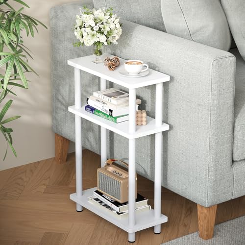 Apicizon Small Narrow Side Table, 3-Tier Skinny End Table with Storage Shelf, Slim Nightstand Bedside Table for Small Spaces, Living Room, Bderoom, White - color: White, style: Narrow Side Table