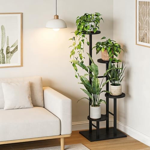5 Tier Plant Stand Indoor, Corner Plant Shelf, Plant Shelves Organizer, Flower Stand for Multiple Plants, Tall Wood Plant Shelf Holder for Indoor, for Living Room, Balcony GPS108BW - color: Black