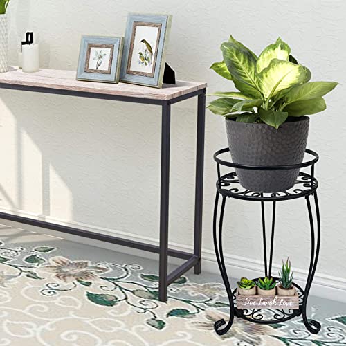 CASIMR 2-Pack Plant Stand, 2 Tier 19.2 inch Tall Metal Potted Holder Rack,Indoor Outdoor Multiple Flower Pot Shelf Rustproof Iron Garden Container for Garden Patio Living Room Corner Balcony, Black