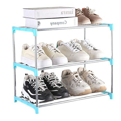 Small Shoe Rack, Narrow Stackable Shoe Shelf Organizer for Entryway, Doorway and Bedroom Closet (3-Tier, Blue) - color: Blue, size: 3-Tier