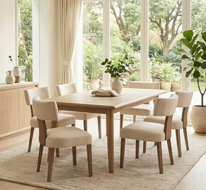 RIVOVA Mid Century Modern Dining Chairs Set of 4 Upholstered Linen Fabric Dining Chairs Curved Backrest Farmhouse Dining Room Chairs Kitchen Chairs with Wood Legs, Beige - color: Beige Curved