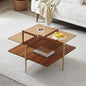LumFurn Square Coffee Table, Mid-Century Modern Design, L30 x W30 x H17 Inch, for Living Room, 2-Tier Structure, Amber Glass Top and Walnut Wood Shelf, Sleek Conical Metal Legs with Gold Finish - color: Amber & Walnut, size: L30" Square Coffee Table