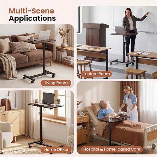 Giantex Overbed Table with Wheels, Medical Adjustable Bedside Table, Mobile Standing Desk, Portable Laptop Table for Small Spaces, Bed Trays Table for Eating Home and Hospital (Walnut) - color: Walnut