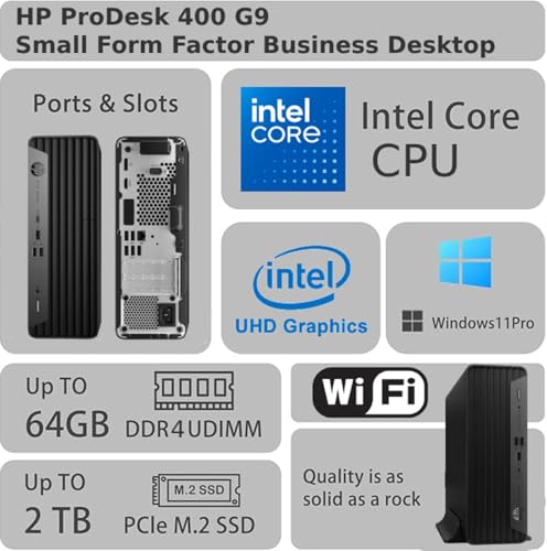 HP ProDesk 400 G9 SFF Business Desktop Computer, Intel CPU, 16GB RAM, 512GB PCle SSD, Dual 4K Display Support, USB-C, HDMl, RJ-45, Wi-Fi, Wired Keyboard & Mouse, Windows 11 Pro