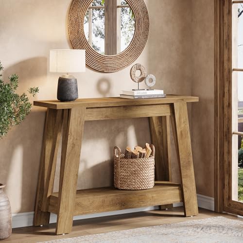 Tribesigns 41.3" Farmhouse Console Table, 2-Tier Wooden Entryway Table with Storage, Rustic Narrow Behind Couch for Living Room, Hallway, Foyer,Natural - color: Natural