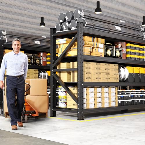 69"W Garage Shelving,6000lb Heavy Duty Storage Shelves,4 Tier Adjustable Shelving Unit,Industrial Metal Storage Shelving,Easy to install Standing Garage Shelf for Warehouse,Basement,64"H x 69"W x 24"D