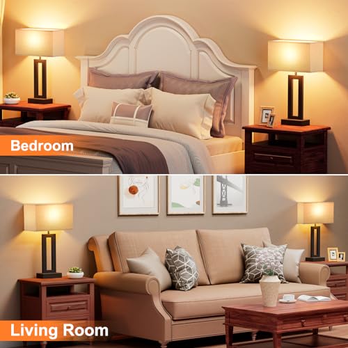 Seealle Bedroom Lamps for Night Stands - Touch Control, 3 Way Dimmable, USB C+A Charging, LED Bulbs, Easy Assembly - color: A. Beige&Black, size: Medium(19.6in)