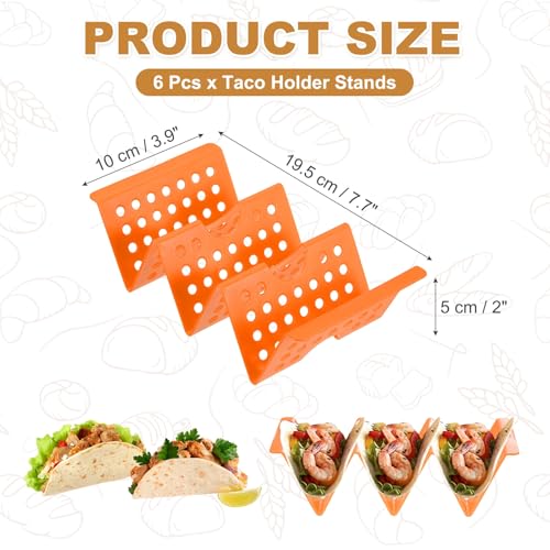 uxcell 6 Pcs Taco Holder Stands, Plastics Hollow Holder Can Hold 3 Soft/Hard Taco Street Tray Plates for Party Supplies Dishwasher and Microwave Safe, Orange - color: Orange