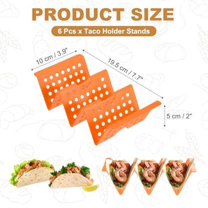 uxcell 6 Pcs Taco Holder Stands, Plastics Hollow Holder Can Hold 3 Soft/Hard Taco Street Tray Plates for Party Supplies Dishwasher and Microwave Safe, Orange - color: Orange