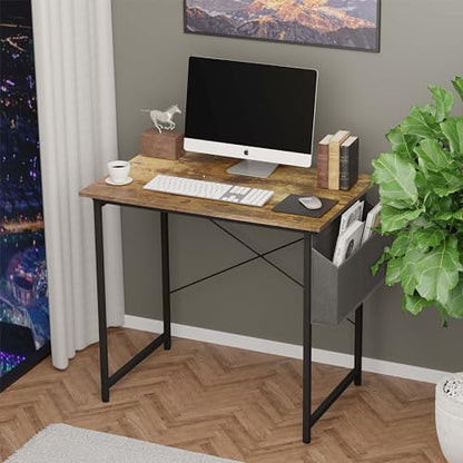 Small Space Writing Desk with Headphone Hooks, Modern Simple Design, Suitable for Study, Home Office and Living Room - color: Brown, size: 32 Inch
