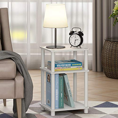 Furinno JUST Side Table, 3-Tier End Table, Open Shelves Night Stand, Bedside Table, Toolless Assembly, for Living Room, Bedroom, Bathroom, White(Espresso) - color: White/Espresso, size: 3-Tier, Round Pole, style: 1-Pack