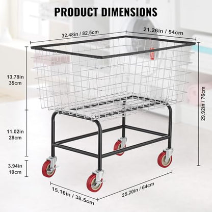 VEVOR Wire Laundry Cart, 3.8Bushel Wire Laundry Basket with Wheels, 32.5''x21.3''x29.9'', Commercial Laundry Basket, Steel Frame with Chrome Finish, 4'' Casters, Wire Cart for Laundry - size: 3.8 Bushel--32.5''x21.3''x29.9''