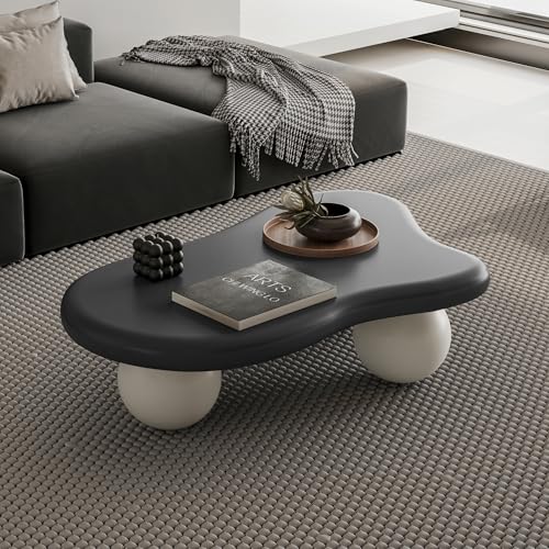 40” Cloud Coffee Table with 3 Ball Legs, Modern Irregular Center Table for Living Room, Low Cute Small MDF Tea Table for Bedroom, Space Apartment-Black White - color: Cloud -40"black White