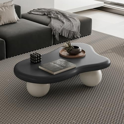 40” Cloud Coffee Table with 3 Ball Legs, Modern Irregular Center Table for Living Room, Low Cute Small MDF Tea Table for Bedroom, Space Apartment-Black White - color: Cloud -40"black White