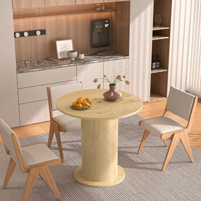 31.5 inch Round Dining Table for 2, Modern Farmhouse Kitchen Table, Small Circle Dining Tables with Wood Strip Base for Kitchen Living Room (Natural) - color: Natural