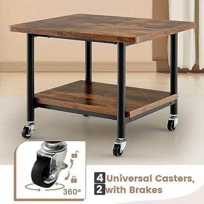 Tangkula 2-Tier Printer Stand, Under Desk Rolling Printer Cart with 2 Storage Shelves, Mobile Machine Stand Printer Tables for Small Spaces - color: Rustic Brown