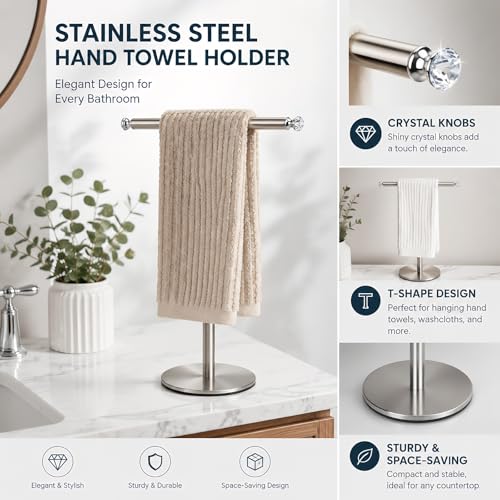 Songtec Hand Towel Holder Stand with Crystal knobs, Fingertip Towel Rack, Rust-Proof Accessories Jewelry Stand - Brushed Nickel - color: Brushed Nickel