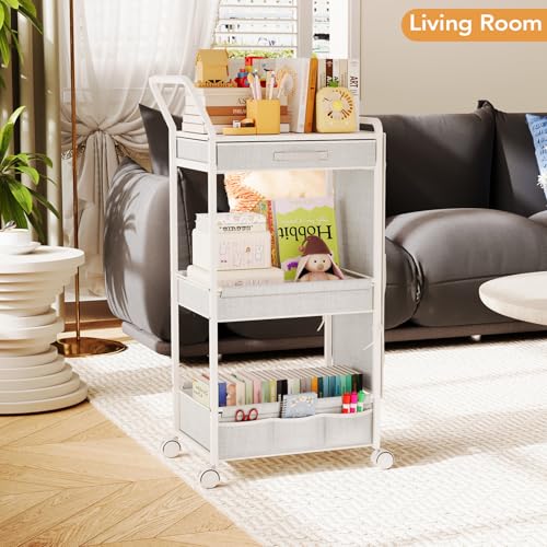 BBLIKE 3-Tier Diaper Caddy Organizer - Rolling Utility Baby Cart with Drawer and Side Pockets for Nursery and Baby Essentials, Multi-Function Cart for Bedroom and Bathroom, White - style: Drawer-White