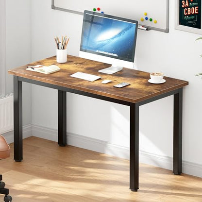 DlandHome 39 inches Small Computer Desk for Home Office, Retro | Gaming Study Writing Desk, Modern Simple Computer Table, Sturdy Metal Frame, Adjustable Feet, Compact Modern Design - color: Retro, size: 39 inch