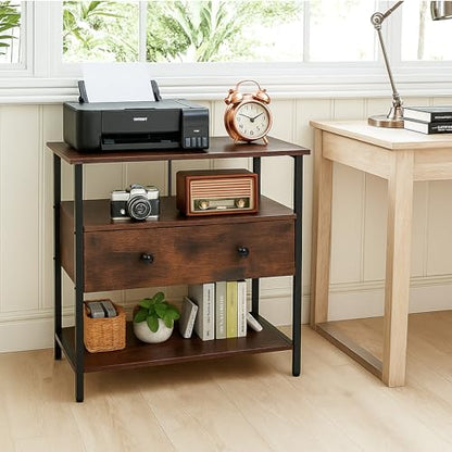 Edbuosy 27 Inch Wide Night Stand with Charging Station, Wood Nightstand with Open Shelf, Large Drawer Bedside Table for Living Room/Bedroom/Office, Retro Brown - color: Retro Brown, size: 27"W-1 Drawer