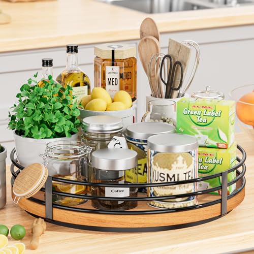 13" Lazy Susan Turntable Organizer - Wood Round Lazy Susan for Cabinet Kitchen Countertop Pantry Cupboard Dining Table Bathroom Coffee Bar Spice Storage Home Decor - size: 13 inch 1 Tier