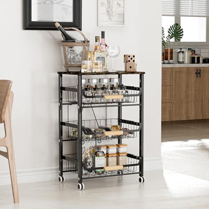 Fruit Vegetable Basket for Kitchen,4 Tier Pantry Organizers and Storage,Snack Organizer for Countertop,Pantry Cart,Metal Wire Storage Shelf Organizer Baskets for Kitchen, Pantry, Bathroom