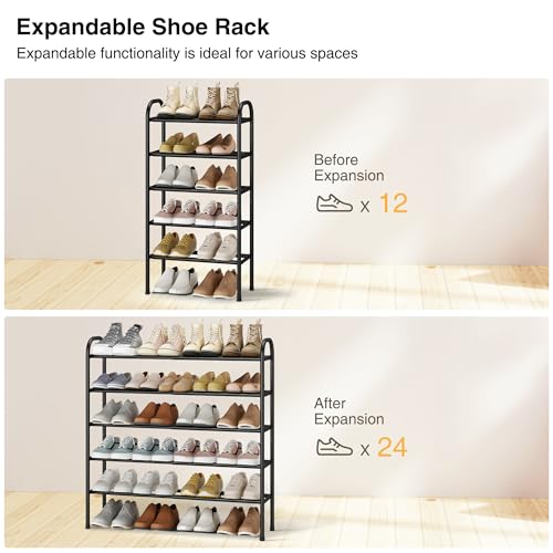 STO STO Expandable Shoe Rack, 5-Tier Metal Shoe Rack for Closet, Up to 24 Pairs Adjustable Shoe Rack Storage for Front Door Entrance, Free Standing Shoe Rack Organizer for Entryway, Black - size: 5-Tier