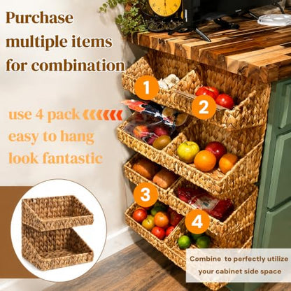 Pumtus 2-tier Handwoven Storage Basket, Water Hyacinth Standing Rack, Kitchen Countertop Organizer, Hanging Bathroom Basket, Fruit Vegetable Holder, Storage Shelf for Home Organization