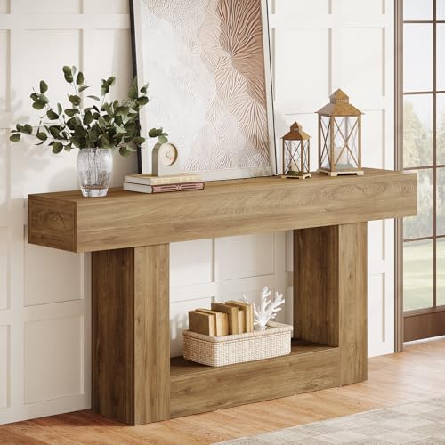 Tribesigns 63-Inch Long Console Table, 2-Tier Entryway Table Sofa Table with Storage, Farmhouse Wood Behind Couch Table for Living Room, Hallway, Light Brown - color: Light Brown