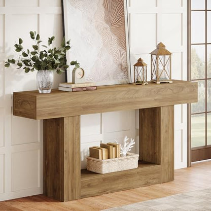 Tribesigns 63-Inch Long Console Table, 2-Tier Entryway Table Sofa Table with Storage, Farmhouse Wood Behind Couch Table for Living Room, Hallway, Light Brown - color: Light Brown