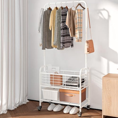 SUOERNUO Laundry Basket with Wheels Rolling Laundry Hamper Laundry Sorter Cart Shelf Hanging Rack,White - color: White