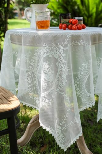 White Lace Small Rectangle Tablecloth 35 x 55 Inch Vintage Embroidered Table Cloth Shabby Chic Wedding Baby Shower Table Cover (White, 35"x55") - size: 55" x 35" (Rectangular)