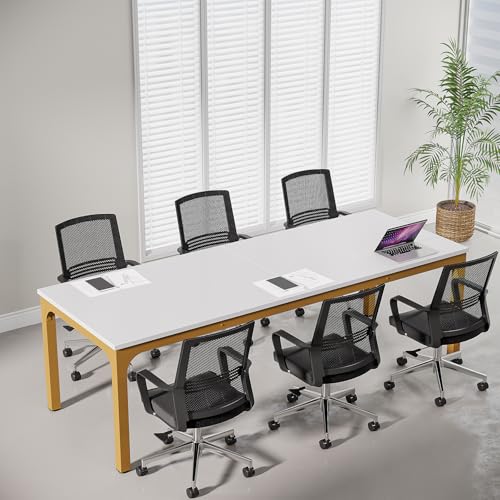 Tribesigns 6.5 FT Conference Room Table, 78.74" W x 27.56" D Large Office Conference Table, Modern Seminar Meeting Table Desk for Boardroom, Meeting Room (1, White and Gold) - color: White and Gold