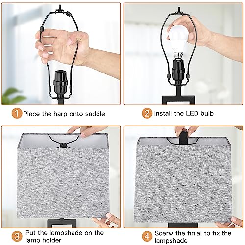 Rinweey 23.5" Touch Control Table Lamps Set of 2, Modern Bedside Lamps with USB A+C Ports & AC Outlet, 3 Way Dimmable Contemporary Nightstand Lamps for Bedroom Living Room Gray(LED Bulb Included) - color: Gray