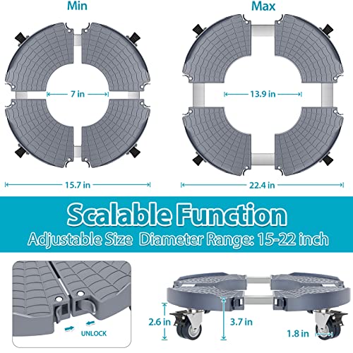VANCASTLE Plant Caddy Plant Stand with Wheels, Heavy Duty Plant roller base 15-22 Inch Adjustable，Palnt Wheel Base 440 LBS, Large Potted Planter Cart Dolly for Flower Mover, Gray, 1 Pack | Heavy Duty 450lbs Capacity with Wheels Rolling base, Plant Dolly f