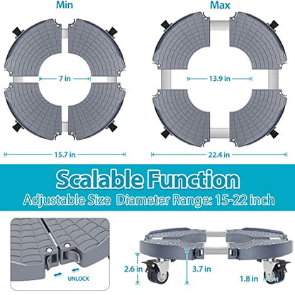VANCASTLE Plant Caddy Plant Stand with Wheels, Heavy Duty Plant roller base 15-22 Inch Adjustable，Palnt Wheel Base 440 LBS, Large Potted Planter Cart Dolly for Flower Mover, Gray, 1 Pack | Heavy Duty 450lbs Capacity with Wheels Rolling base, Plant Dolly f