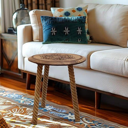 COTTON CRAFT Solid Wood End Table - 18 Inch Round Natural Hand Carved Table | Global Boho Side Table - Easy to Assemble Accent Table - Rustic Farmhouse Small Spaces Entryway Living Room Bedside - color: Natural, size: 18x18x18